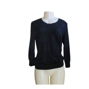 NWT Peck & Peck Black Cashmere Sweater w Embellished Design Size L